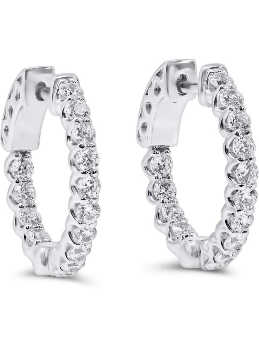 925 Sterling Silver CZ Hoop Earrings, Rhodium Plated, 1.5cm Diameter, Elegant